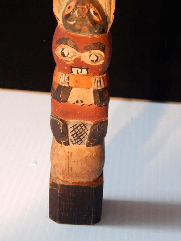 VINTAGE ALASKA TLINGIT INDIAN NW COAST 6 fig. YELLOW CEDAR WOOD TOTEM POLE MODEL