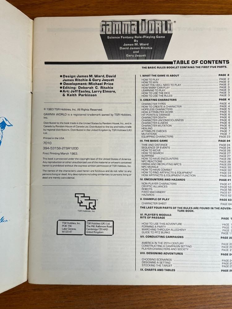 Gamma World Basic Rules Booklet Sci-fi RPG TSR 1983