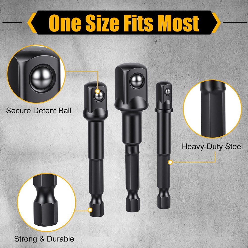 8PCS Drill Socket Adapter Set 1/4 3/8 1/2 Hex Shank Impact Socket Extension