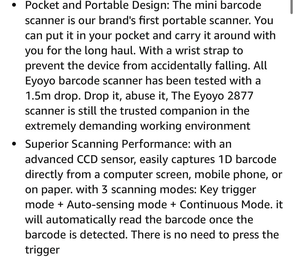 Eyoyo Mini 1D Wireless Barcode Scanner Bluetooth Fit For iPhone Android Windows