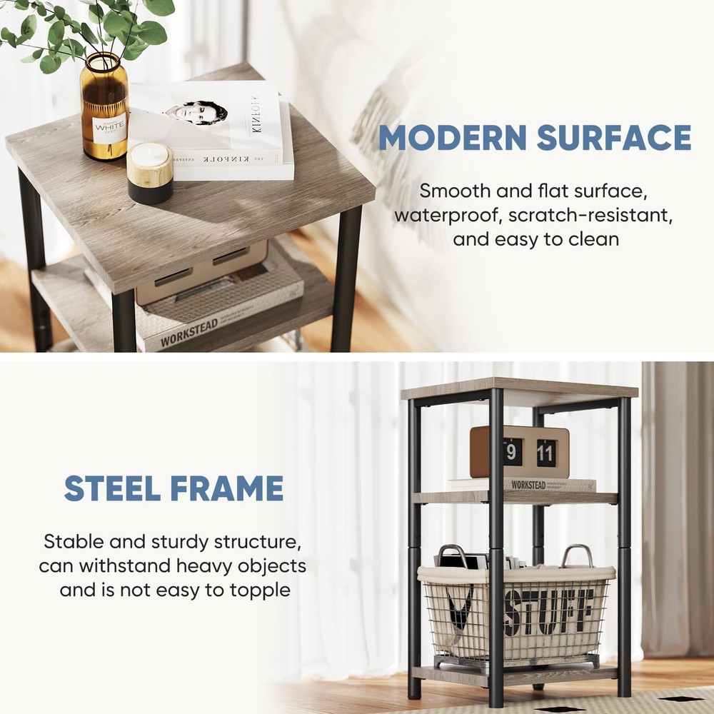 NEWBULIG Small Side Table, Record Player Stand, 3-Tier End Table Night Stand ...