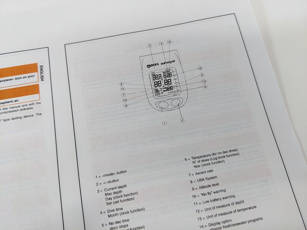 Mares Surveyor Scuba Dive Computer Instruction Manual Printed