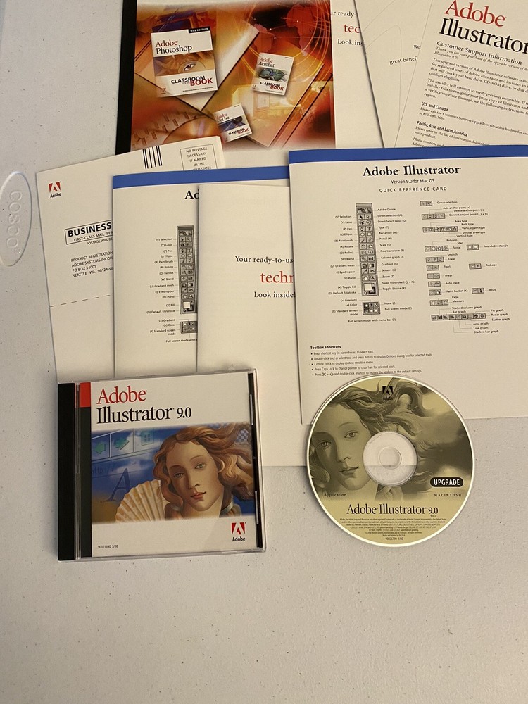 Adobe Illustrator 9.0 Upgrade Big Box Macintosh Mac User Guide + Serial Number