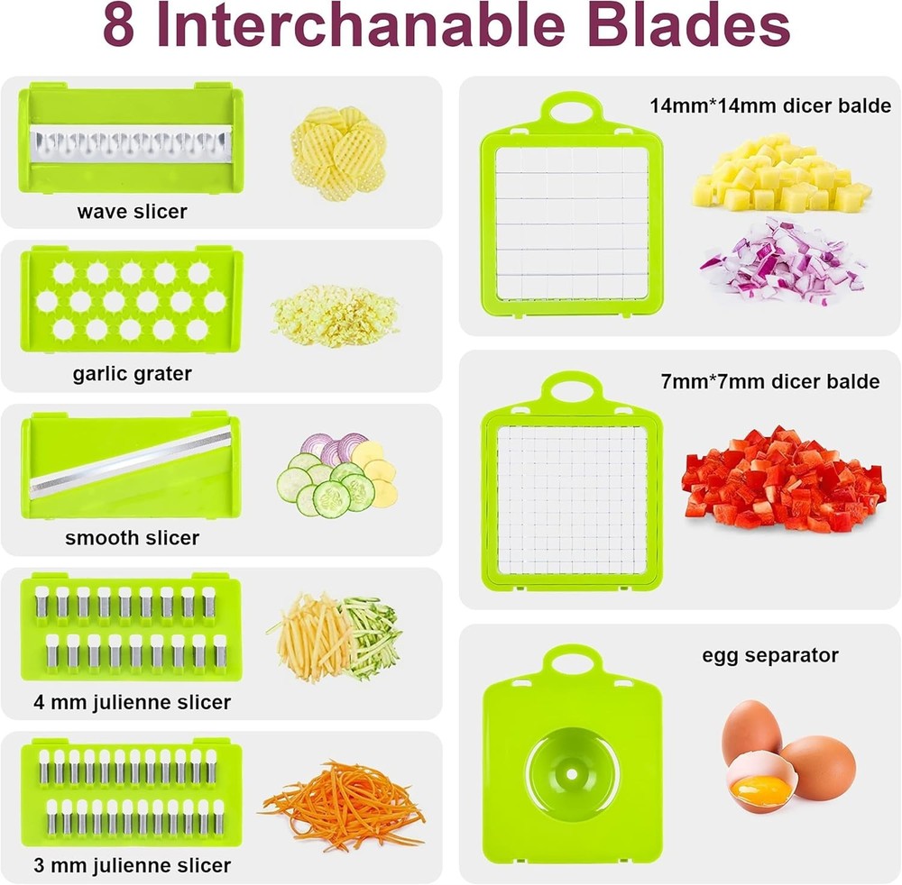 Stainless Steel Vegetable Chopper with 7 Interchangeable Blades - Gray