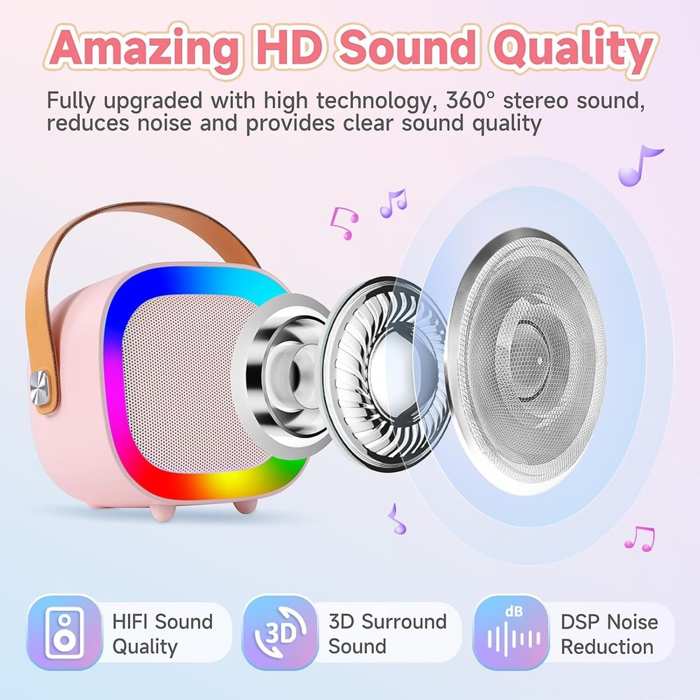 Mini Karaoke Machine Portable Bluetooth Speaker 2 Wireless Microphone Party Gift