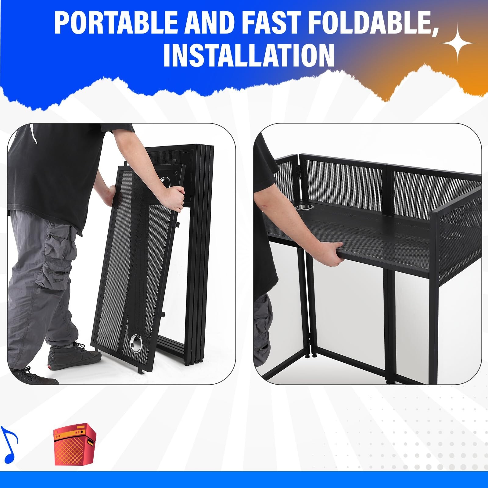 Portable DJ Facade Booth 42" Lx46" Hx21" W DJ Table Stand Booth DJ Table Station