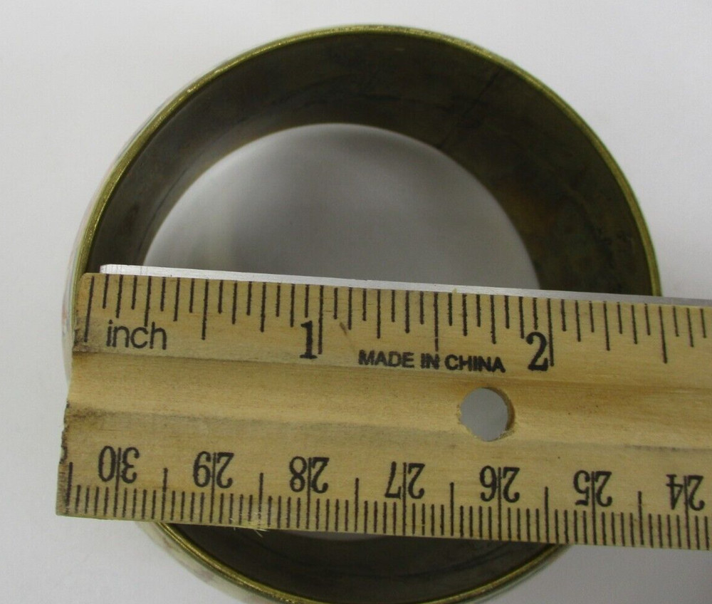 Wide 1⅜" brass bangle - metal with Patterned flower & colors