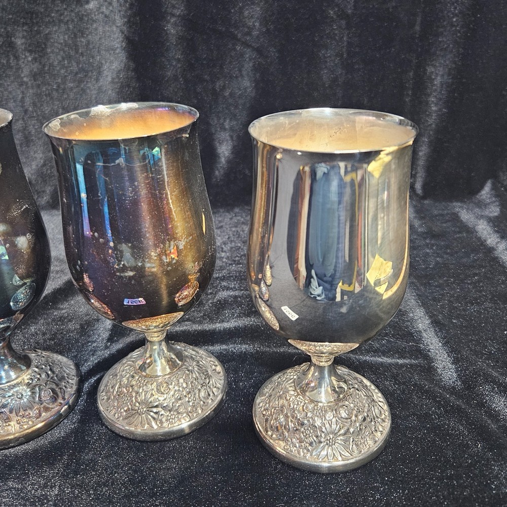 4 Vintage Silverplate Goblets - Engraved Bottoms - 5.75" High