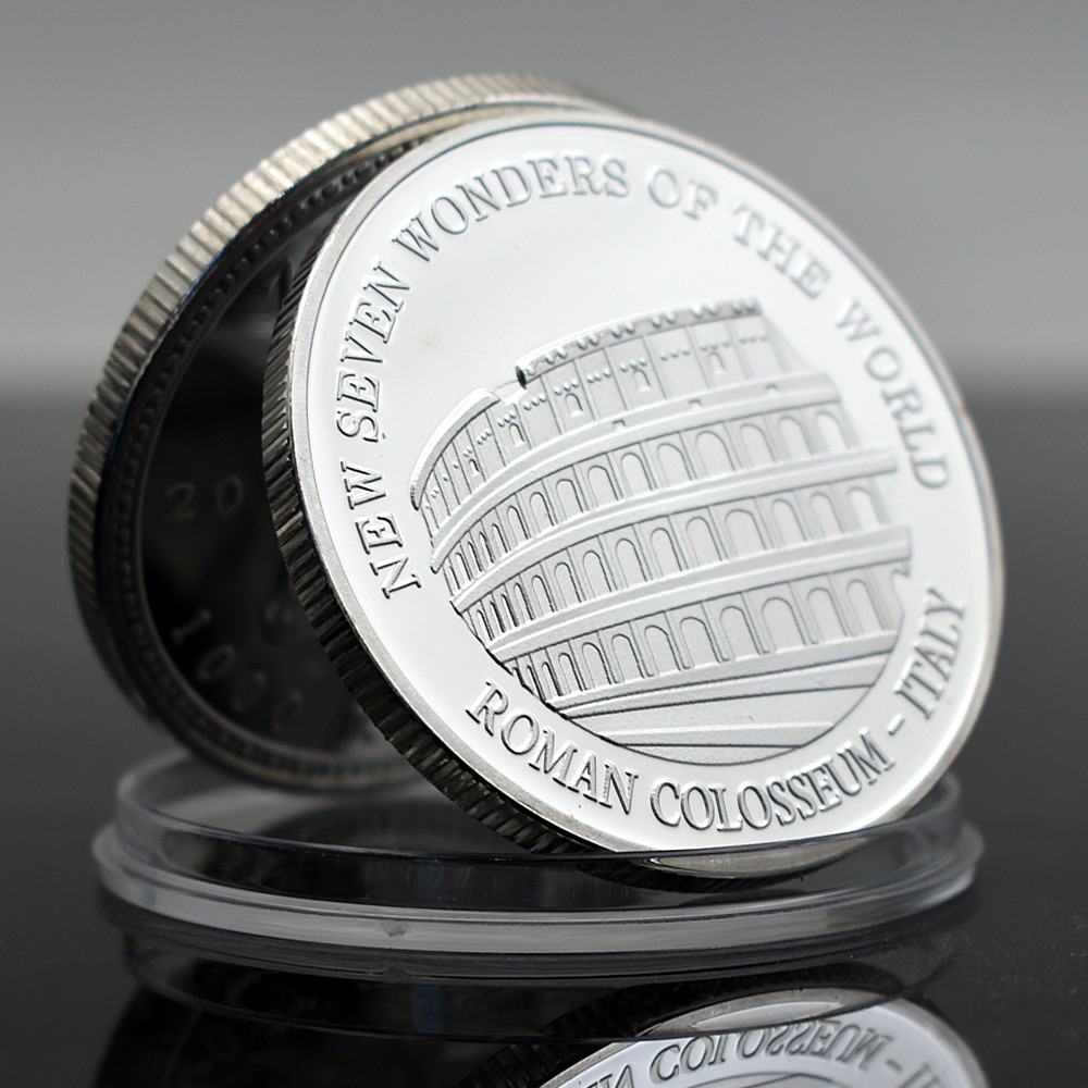 7Pcs New Seven Wonders of the World Coin Set Silver-Tone Commemorative Medals