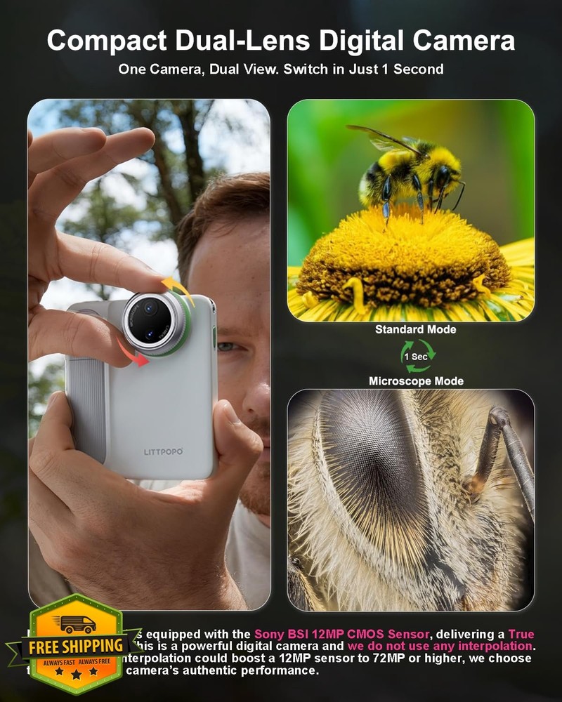 LiTTPOPO MicroCam-X1 4K Digital Camera 12MP 400X Microscope