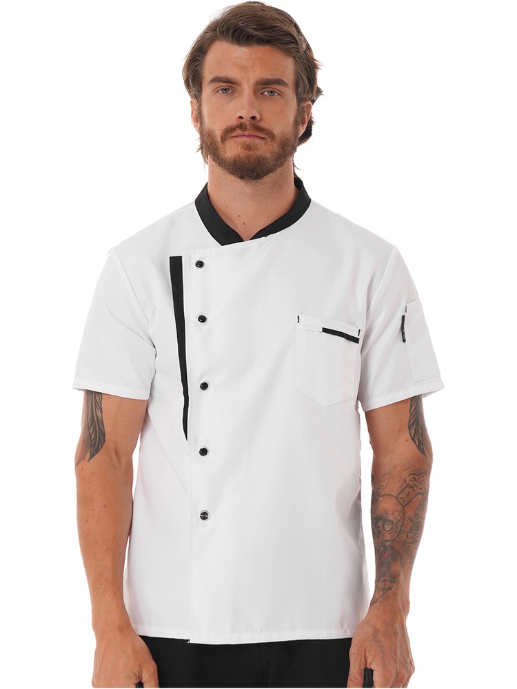 Men's Chef Jacket Short Sleeve Button Down Restaurant Kitchen Cooking Uniform