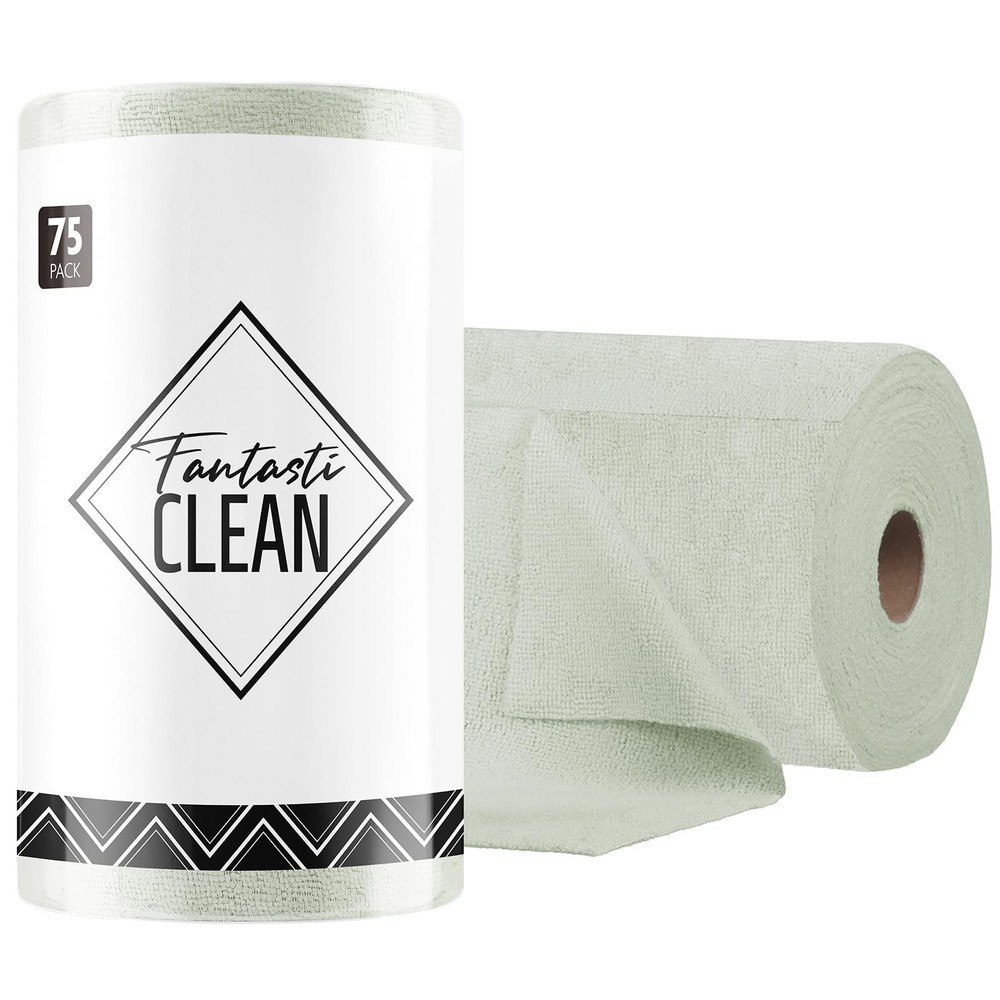 Fantasticlean Microfiber Cleaning Cloth Roll -75 pack, Tear Away Microfiber T...