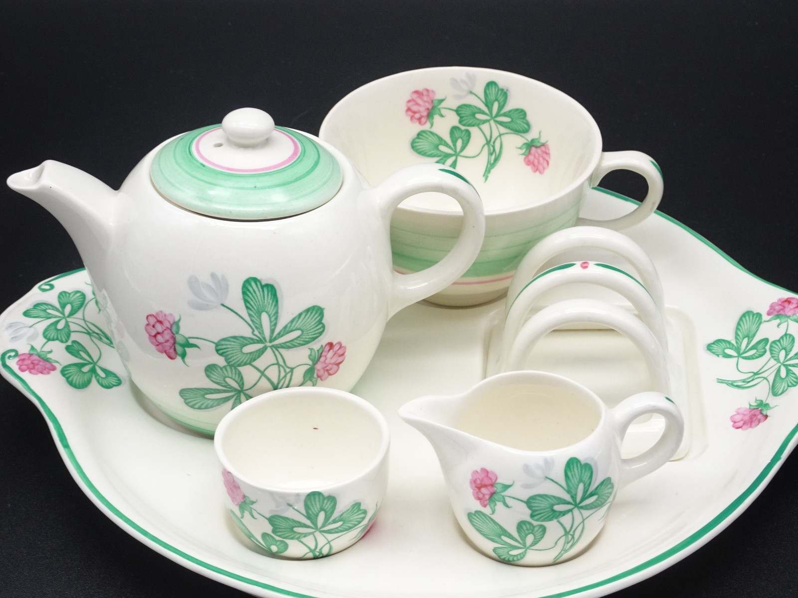 VINTAGE GRAY'S POTTERY SHAMROCK CLOVER LEAF 6 PC. BREAKFAST SET STOKE-ON-TRENT
