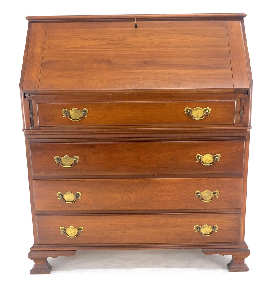 American Solid Cherry 4 Drawers Drop Front Secretary Desk Solid Brass Pulls MINT
