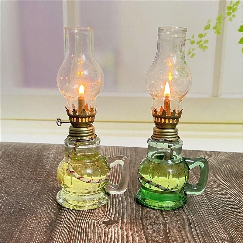 Rustic Oil Lamp Lantern Vintage Glass Kerosene Chamber Oil Lighting Lantern Home