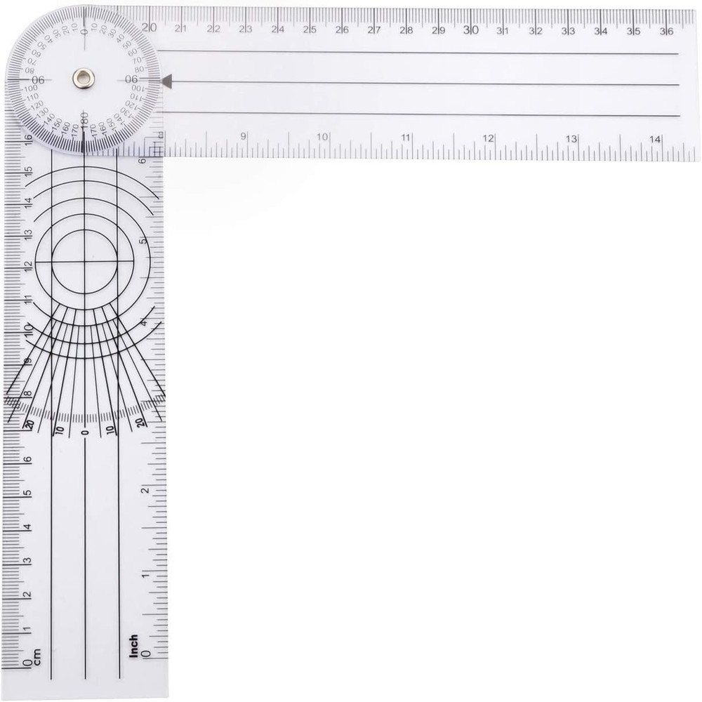 Clear Plastic Goniometer Can Rotate 360 Degree 7'' Arms, Quick Angle Protractor