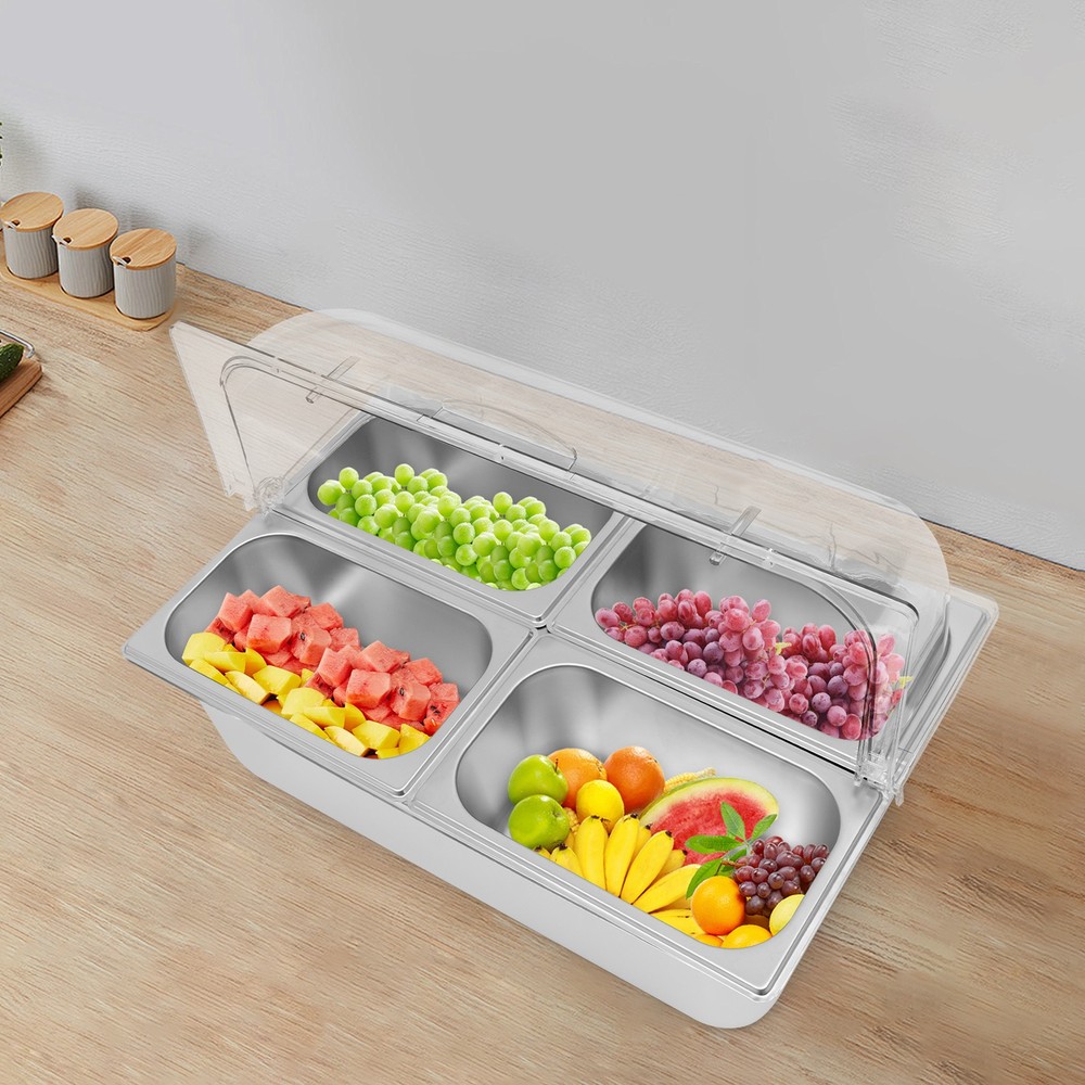 4-Grid Stainless Steel Serving Container Flip Fruit Basin Food Serving Container