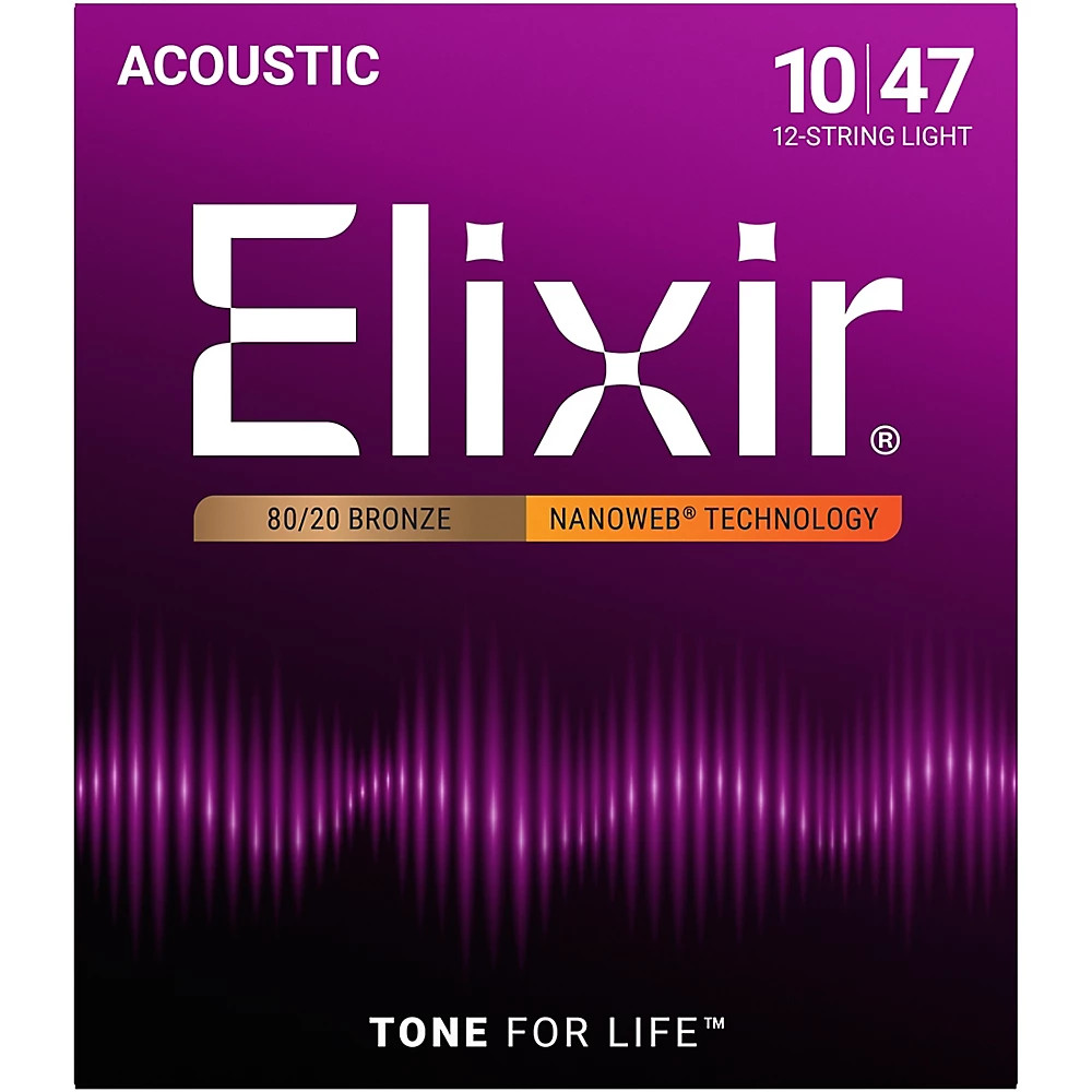 Elixir 80/20 Bronze 12-String Acoustic Guitar Strings NANOWEB Light (.010-.047)