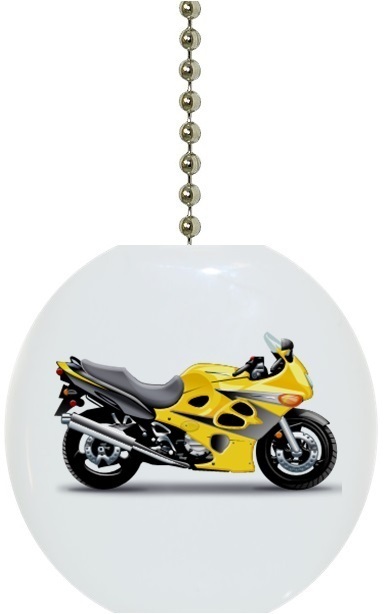 Yellow Motorcycle Bike Solid CERAMIC Ceiling Fan Light Lamp Pull