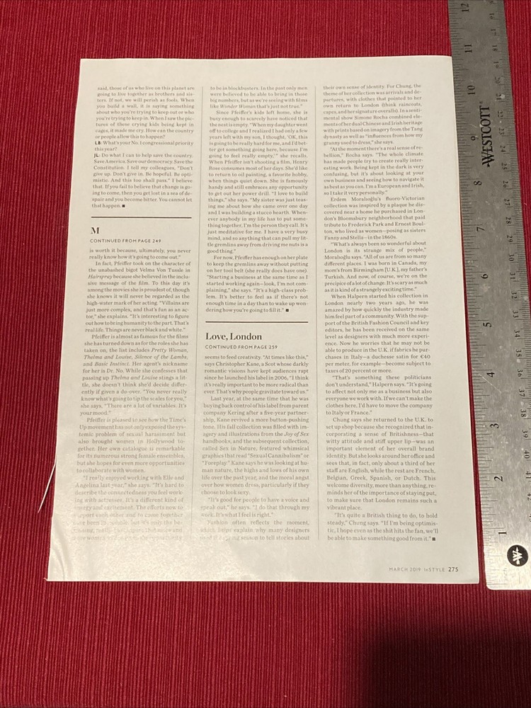 Actress Michelle Pfeiffer 5-page 2019 Print Article