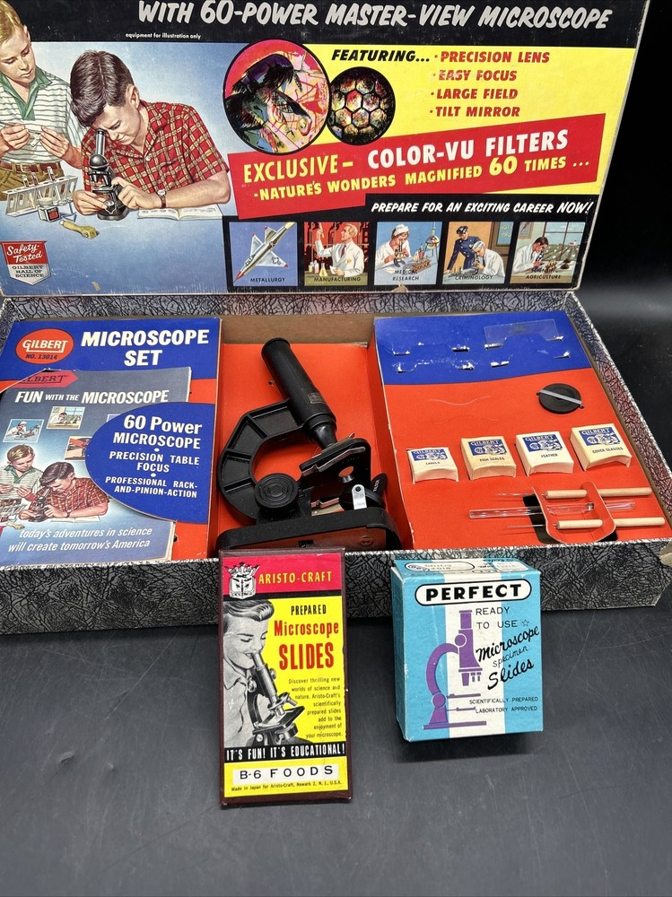 Rare 1950’s Gilbert Jr Microscope& Lab Set #13014 Great Condition