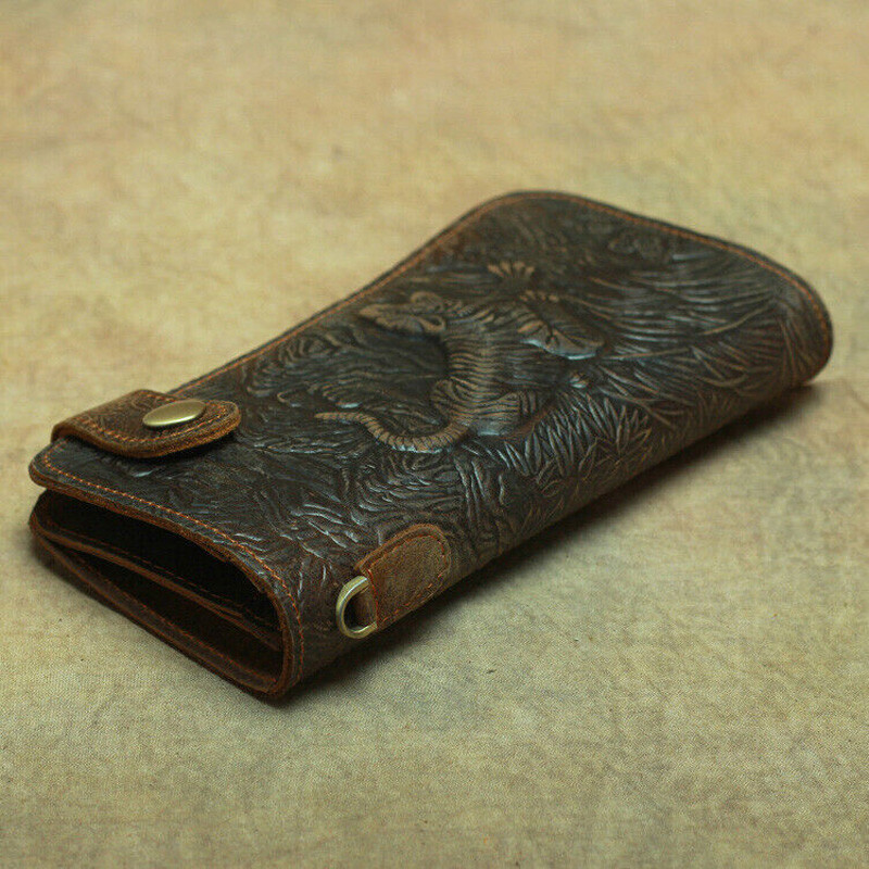 Men Leather Credit ID Cards Holder Long Chain Wallet Biker Trucker Heavy Thick S