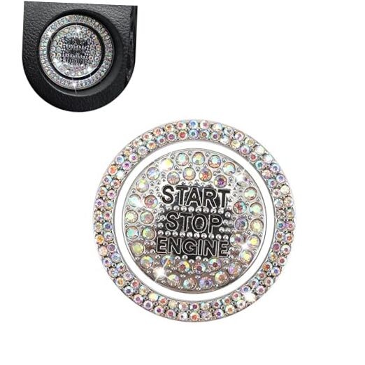 Crystal Rhinestone Car Engine Stop Decoration Ring Sticker, Multicolored