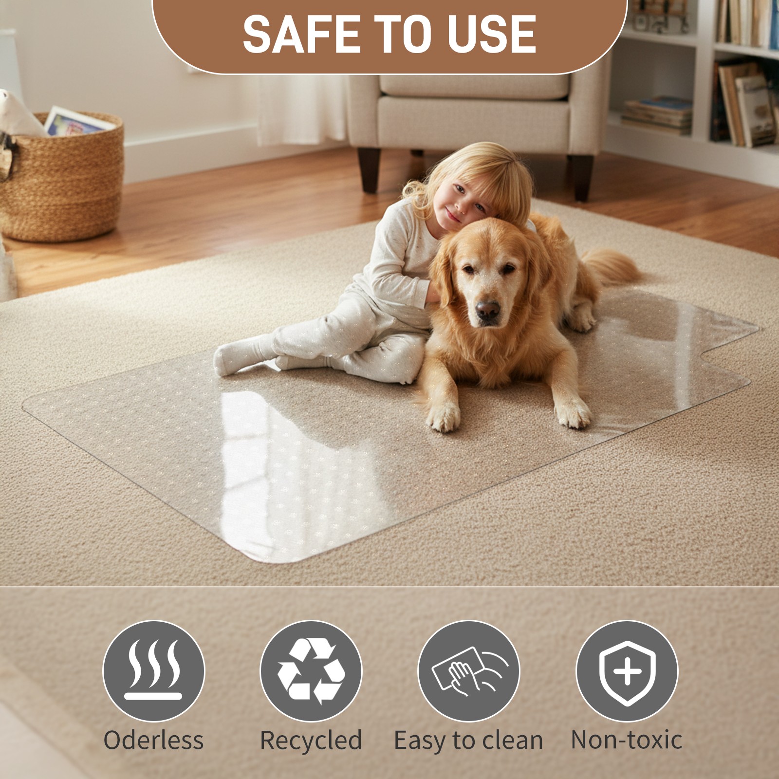 Office Chair Mat with Non-Slip Back - 48x30 Inch PVC Carpet Guard with Nail