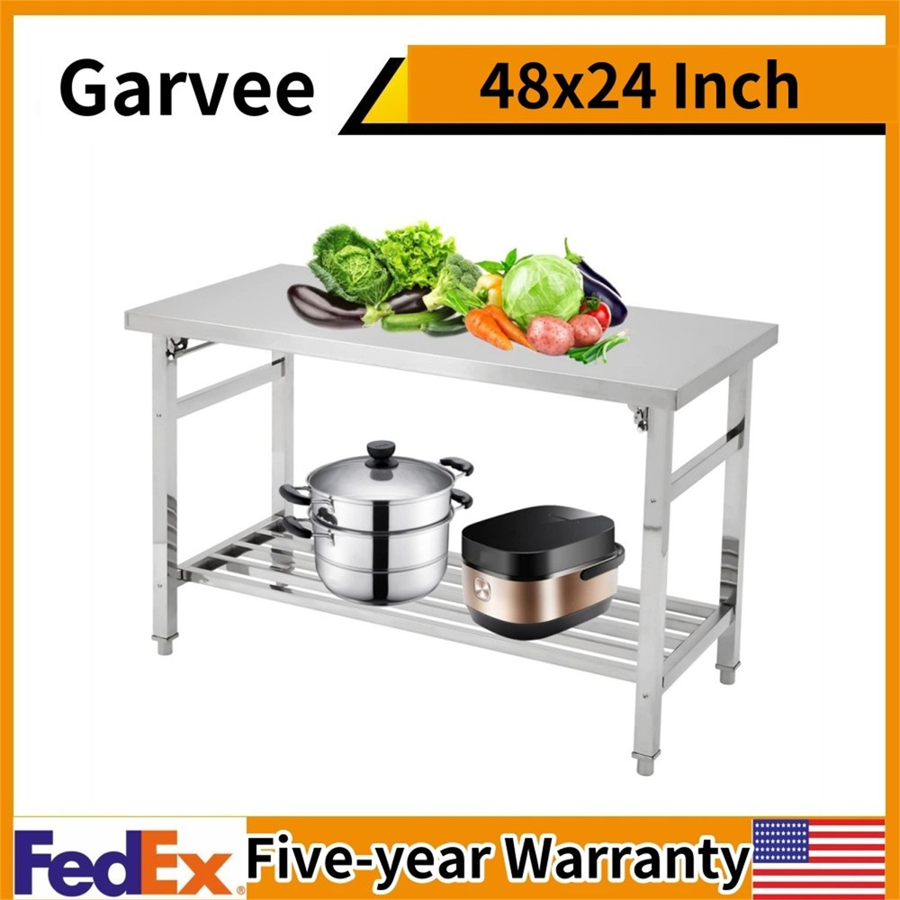 48 x 24 Inch Stainless Steel Folding Table for Prep & Work Undershelf Prep Table