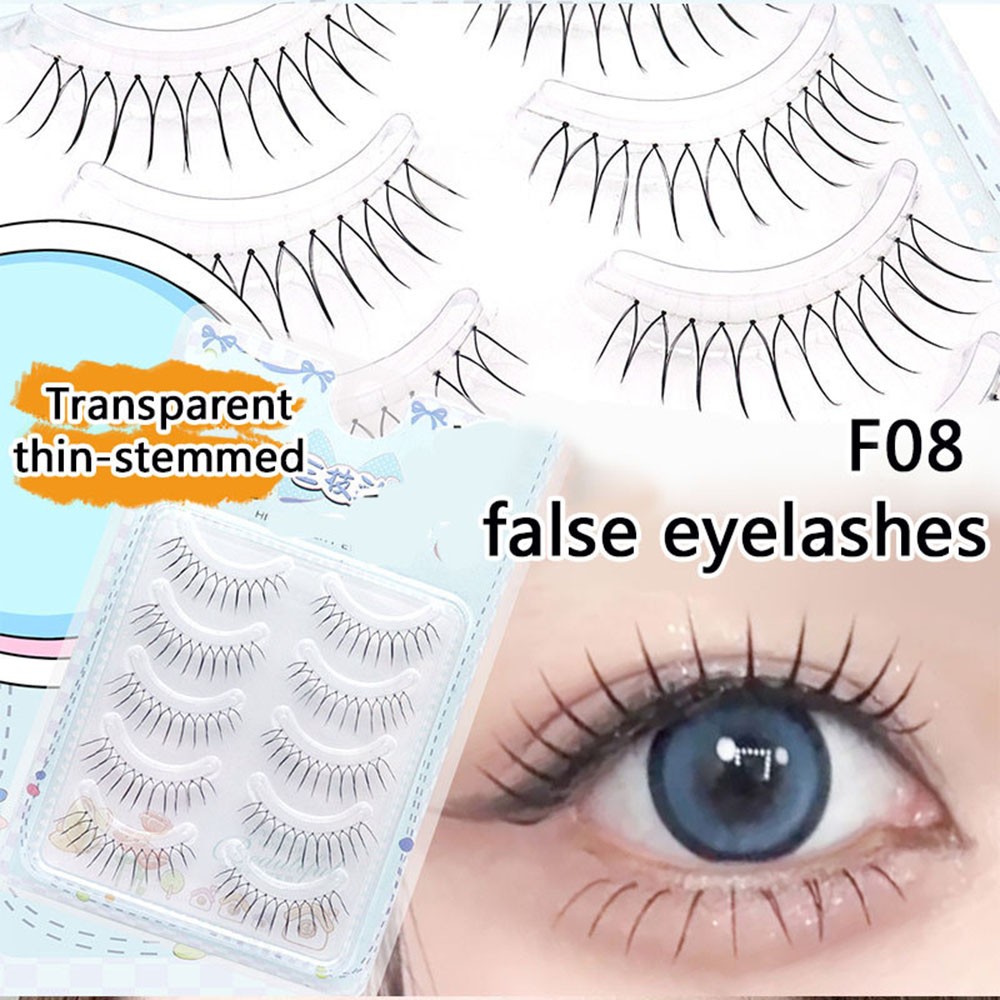 Lash Extension Natural Wispy Cross U Shape False Eyelashes Clear Stem Reusable