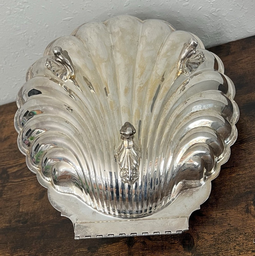 Leonard Silverplate Clam Shell Swan Handle Silver Plated Double Server Warmer