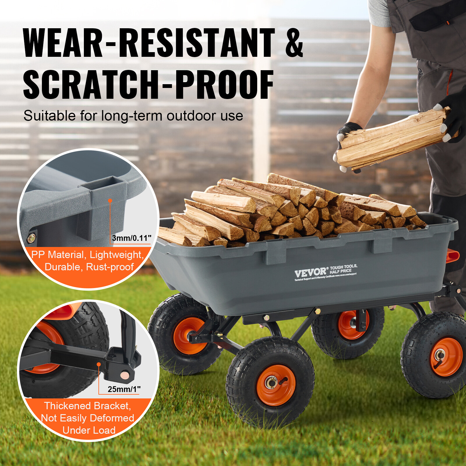 VEVOR Poly Garden Dump Cart Heavy-duty Yard Carts and Wagons 800 lbs 10" Tires