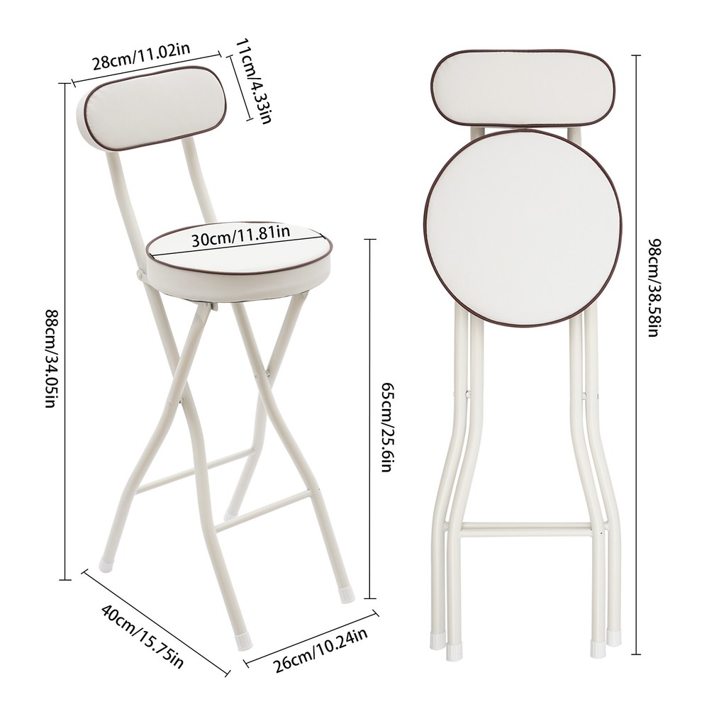 2 Pcs Folding Bar Stool with Backrest Tall Foldable Stool Chair Portable High...