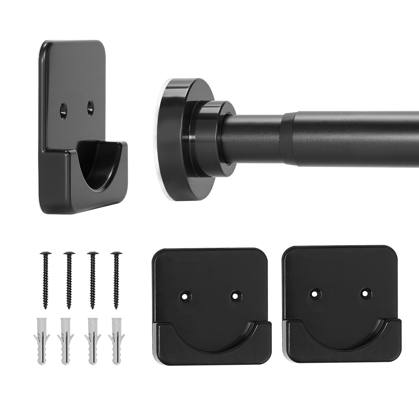 Uimoso Adjustable Tension Shower Rod 28-76 in Stainless Steel, Black Finish