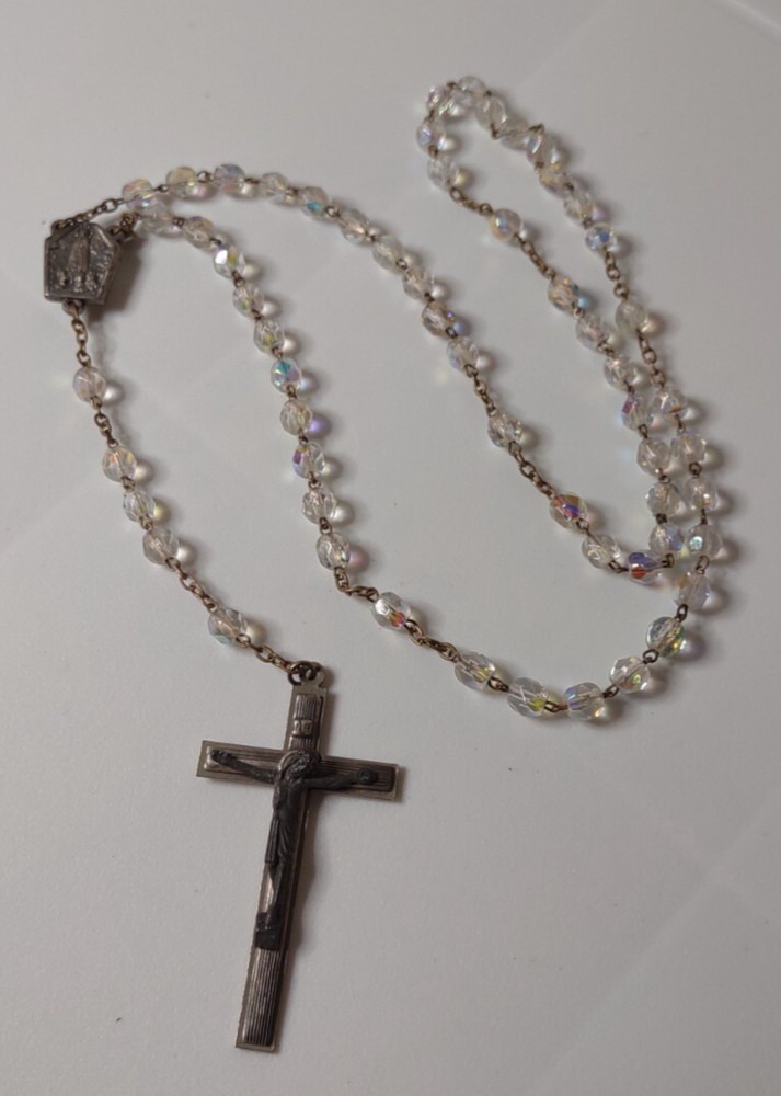 Vintage Clear Glass Bead Rosary