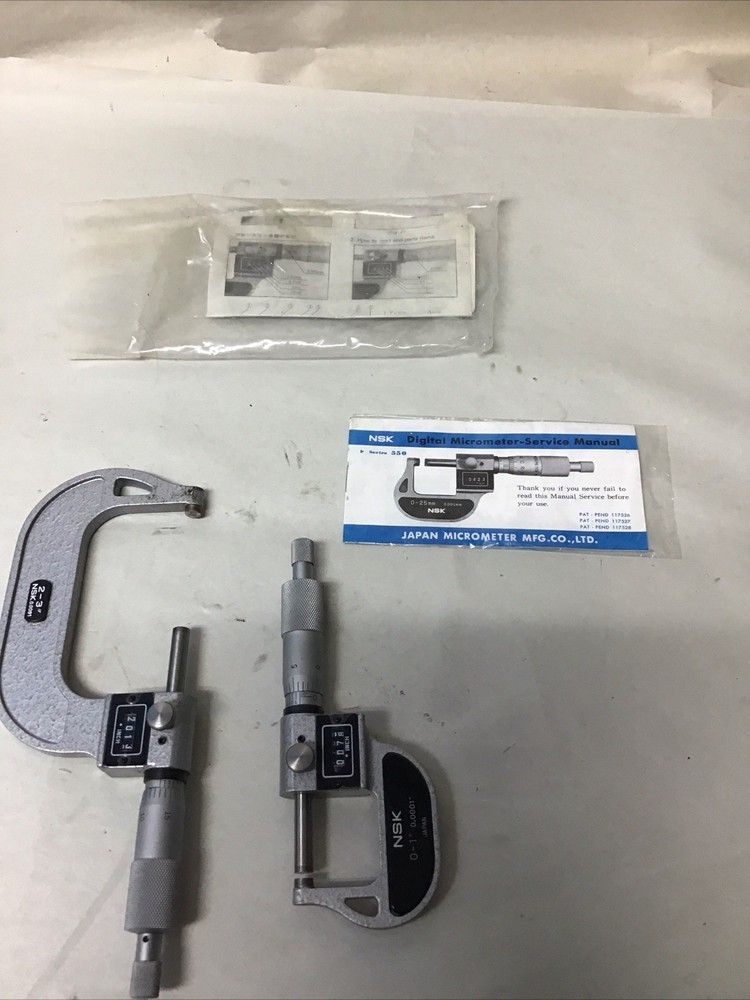 NSK Rolling Digital Micrometer 0-1" & 2-3” Range, .0001" Graduation BUNDLE NEW