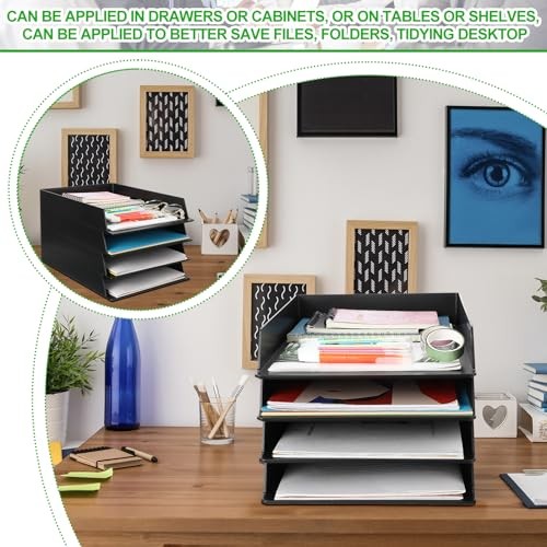 Pcs Stackable Paper Trays Rectangular Plastic Desk Holder Desktop 6 Black