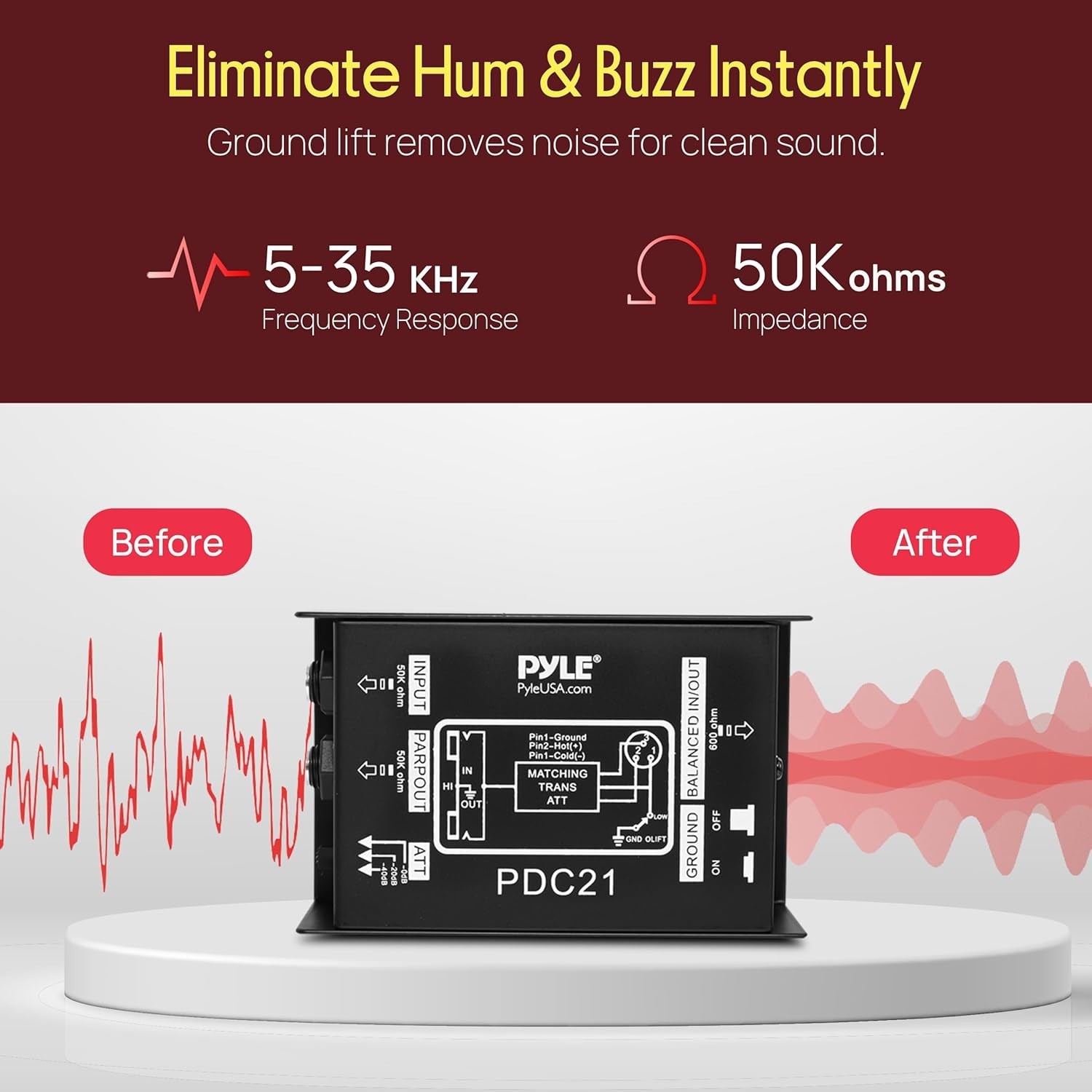 Pyle Professional High-Performance Passive DI-Box-(1/4''/XLR) Direct Box