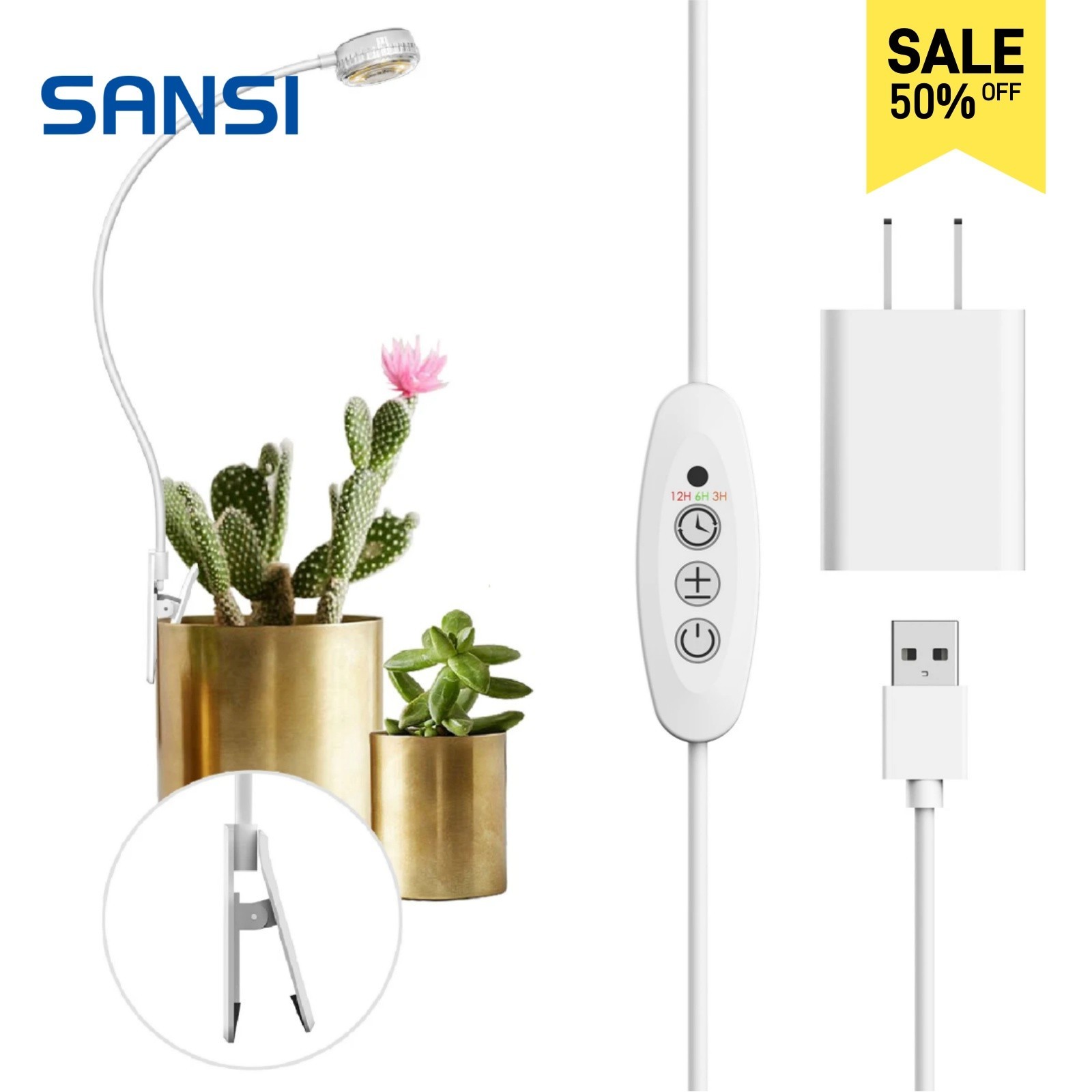 SANSI LED Grow Light Full Spectrum Plant Growing Lamp Houseplants with Timer 5W