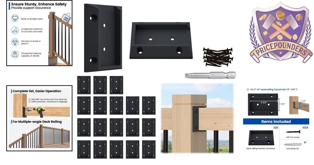 Effortless Installation Kit: 20 Deck Railing Brackets with Torx Screws & Driver