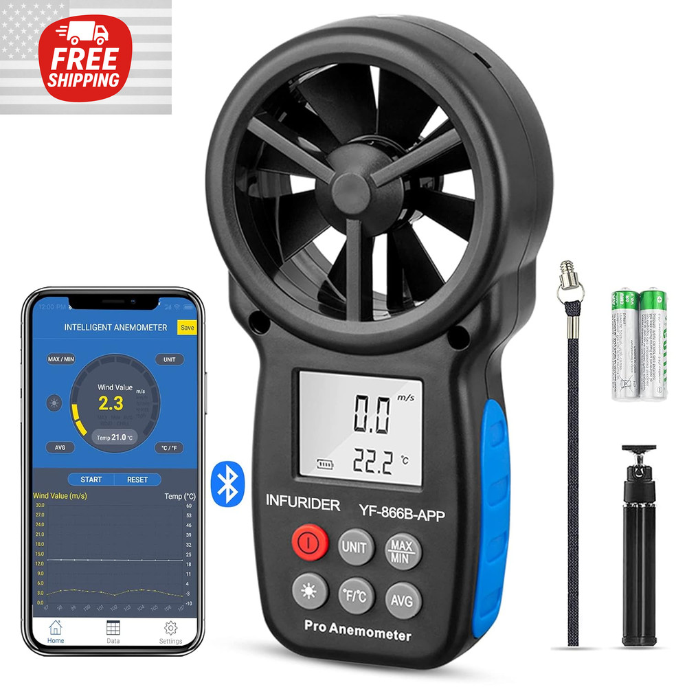 Digital Wireless Anemometer with APP via Bluetooth, Handheld Wind Speed Meter.