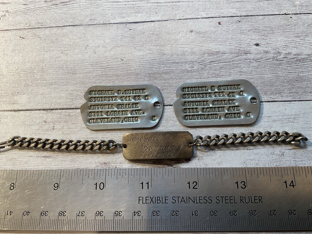 ORIGINAL WWII US STERLING ID BRACELET PLUS DOG TAGS PAIR