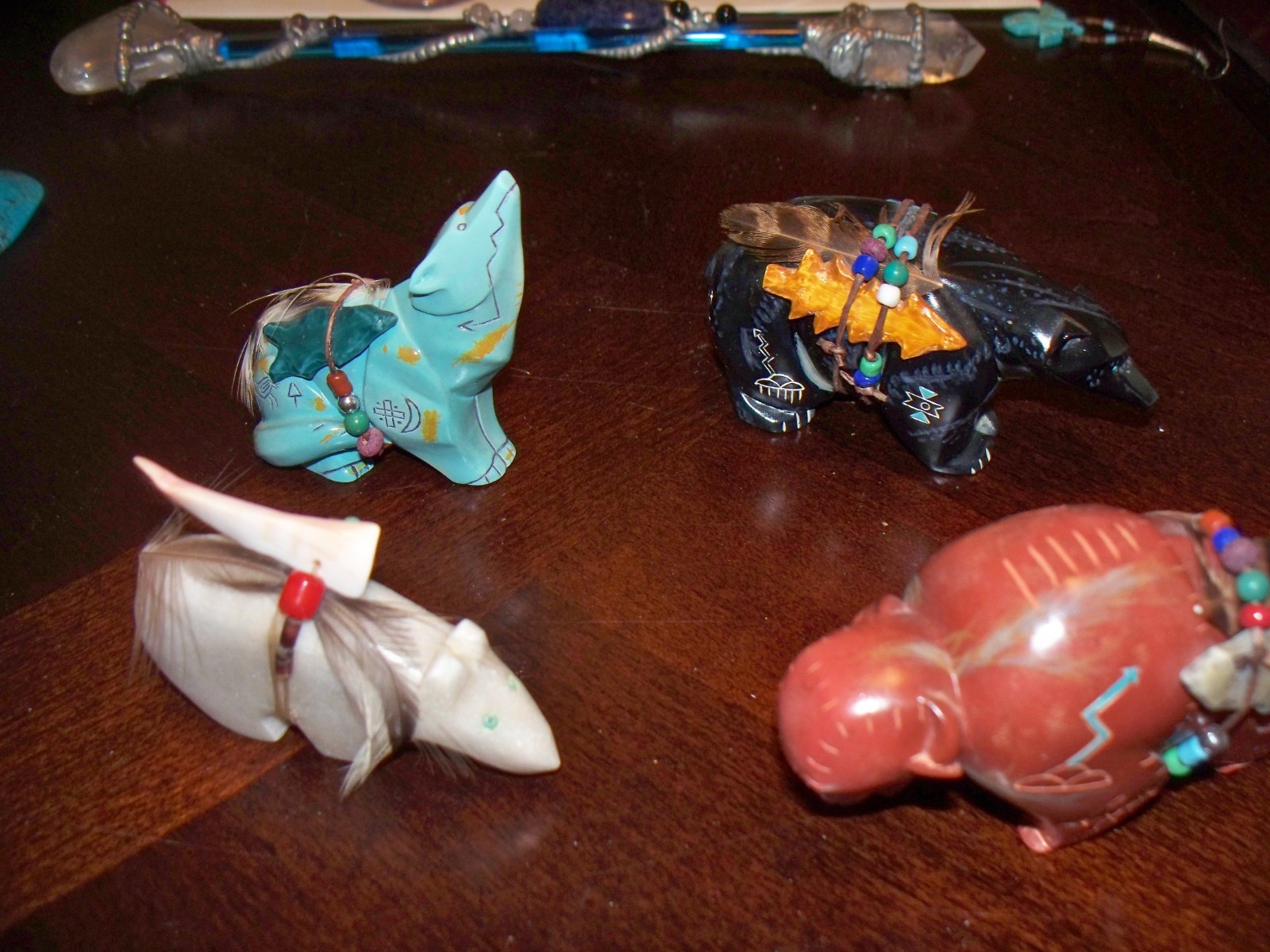 Lot of 4 Zuni Native American Carved Stone Bison Bear HC 2000 Fetish Figurines