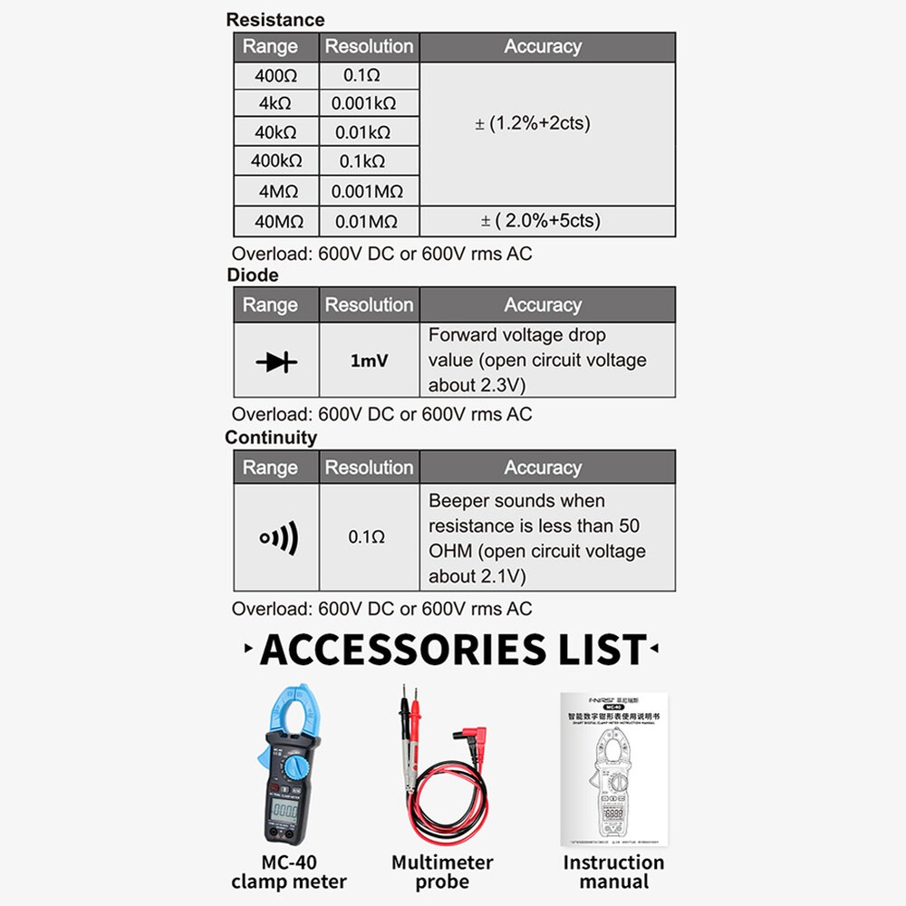 Digital Multimeter Tester AC DC Ohm Test 6000 Counts Auto Range LCD Handheld New