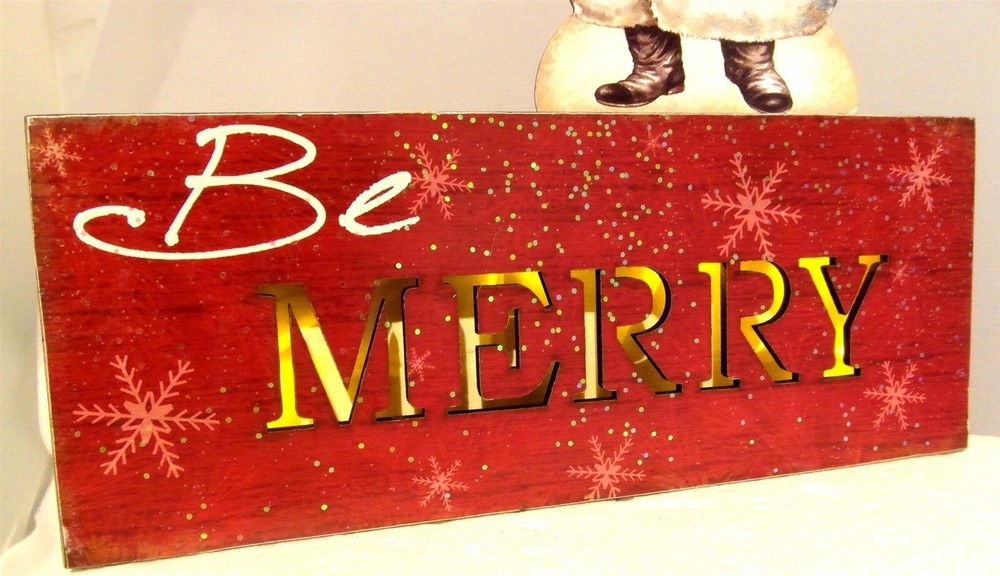 Christmas BE MERRY Santa LED Table Decor Lights Up Battery Timer 2 pc set
