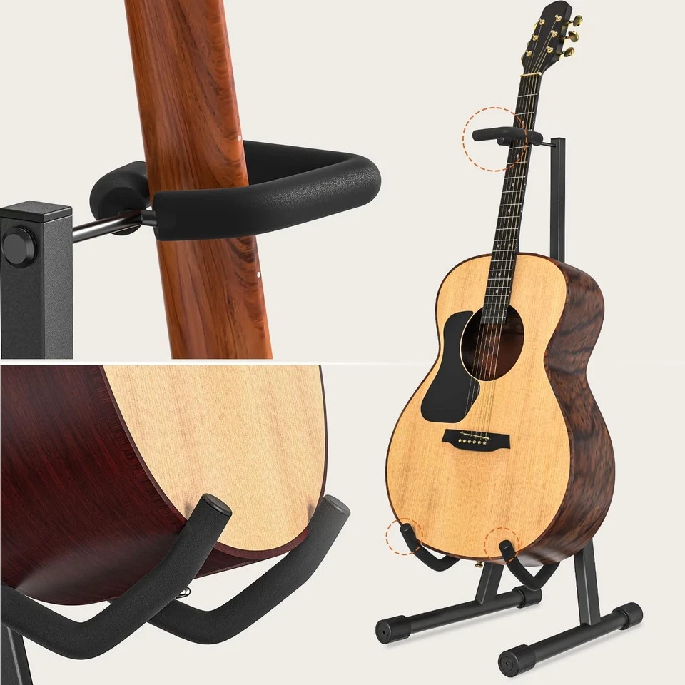 GLEAM Adjustable Folding Guitar Stand, A-shape with Neck Holder, Fully Assemb...
