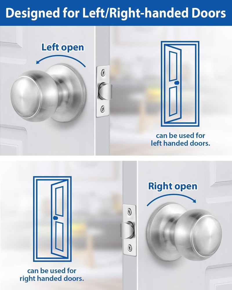 Lanwandeng 5 Pack Passage Door Knobs, Satin Nickel Interior Keyless Round Doo...