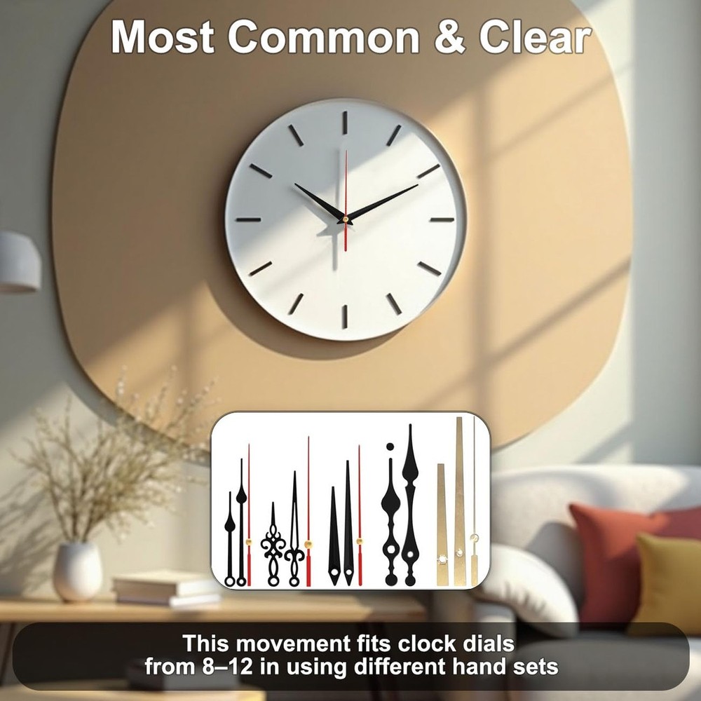 2-Pack Silent Sweep Quartz Clock Movements with 5 Versatile Clock Hands –