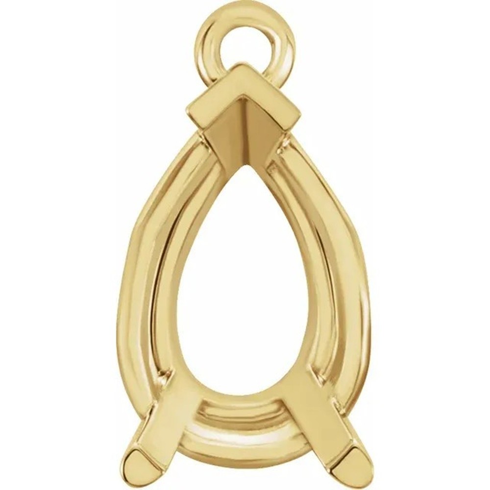 Pear Cut Dangle Mounting in Solid 10K Yellow Gold V End Prong Basket Setting USA