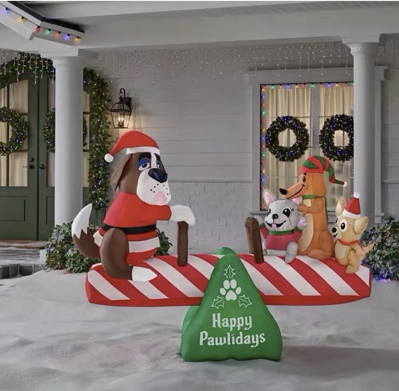 Home Accents 6FT Animated LED Seesaw Scene Christmas Dogs Airblown Inflatable